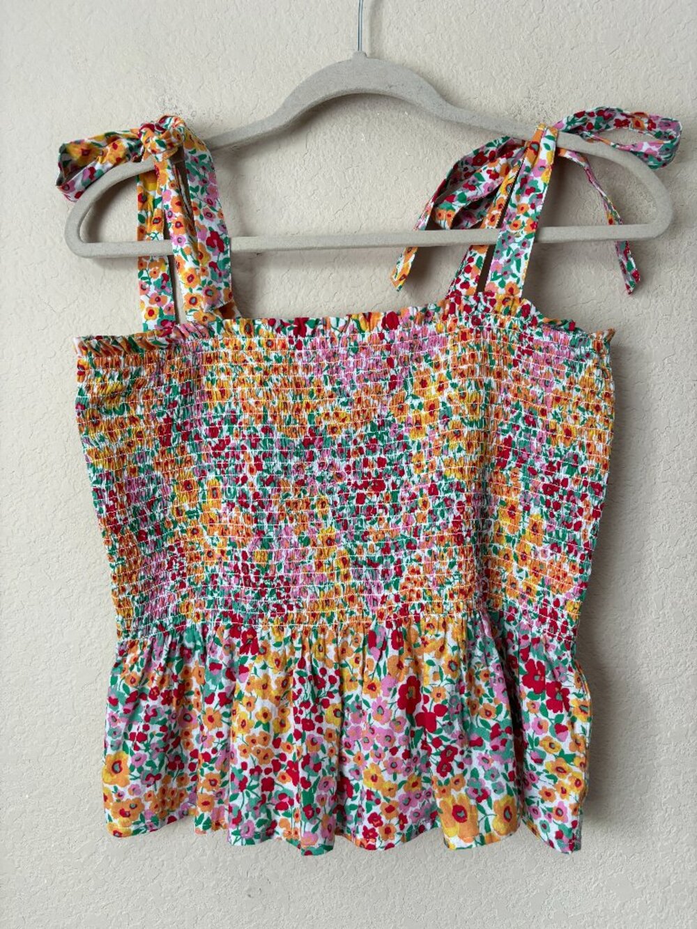 J. Crew Smocked Tie-Shoulder Boho Floral Tank Top